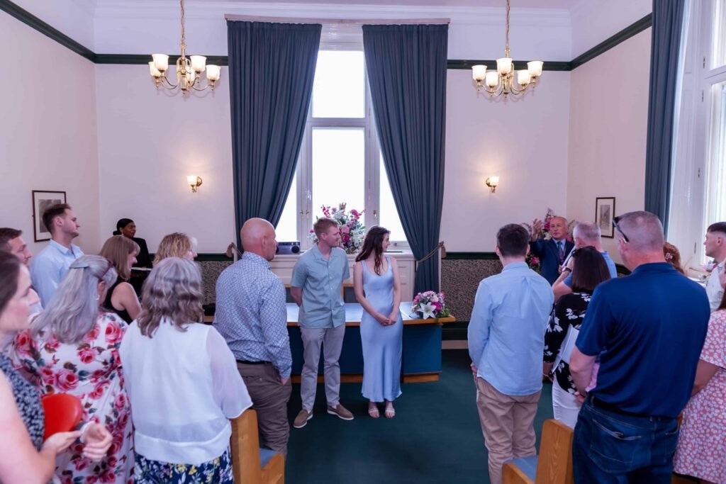 Guests seated in rows during a civil wedding ceremony